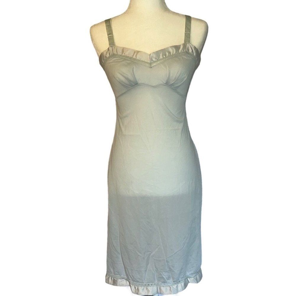 Vintage 50s/60s Blue 100% Nylon Rogers Slip Dress Nightgown Size 11